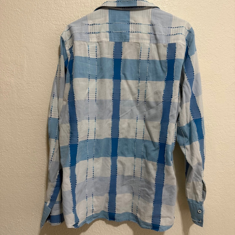 Haupt Germany Mens Blue White Check Textured Fashion Fit Button Down Shirt L - Picture 13 of 15